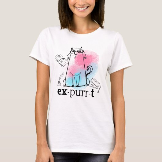Funny Cat Pun Expurt Cute Feline Tekening T-shirt (Voorkant)