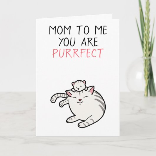 Funny cat pun illustratie moederdag kaart (Voorkant)