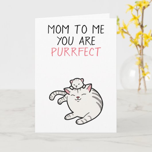 Funny cat pun illustratie moederdag kaart (Gele Bloem)