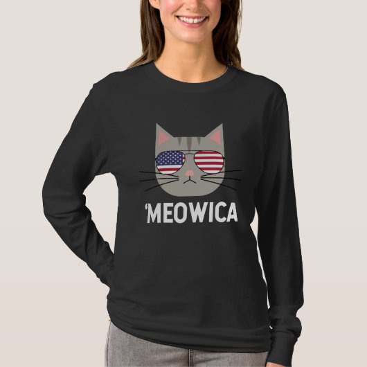 Funny Cat Pun Meowica Merica Sunglasses 4th July M T-shirt (Voorkant)