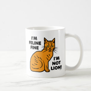 Funny Cat Pun Oranje Feline Fine Kat Koffiemok