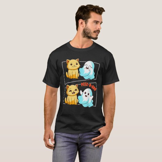 Funny Cat Pun Peek A Boo Mannen Kinder Vrouwen Hal T-shirt (Voorkant volledig)