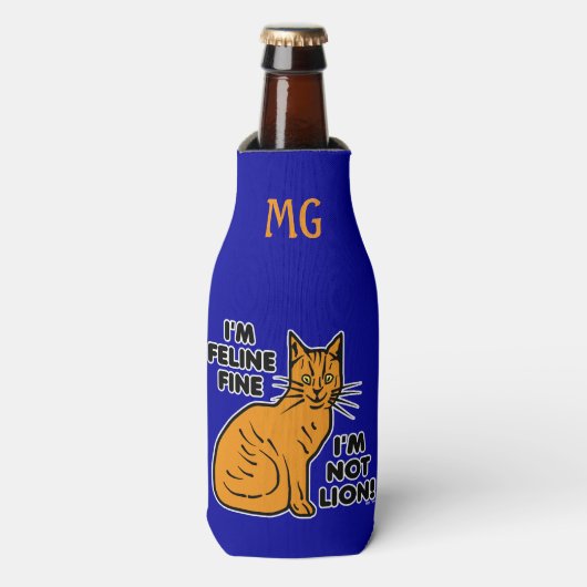Funny Cat Pun Sinaasappel Kat Feline Fine Monogram Flesjeskoeler (Fles Voorkant)