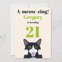 Funny cat pun uitnodiging voor 21ste verjaardagsfe