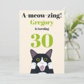 Funny cat pun uitnodiging voor 30e verjaardag (Staand voorkant)