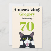 Funny cat pun uitnodiging voor 70e verjaardag (Voorkant)