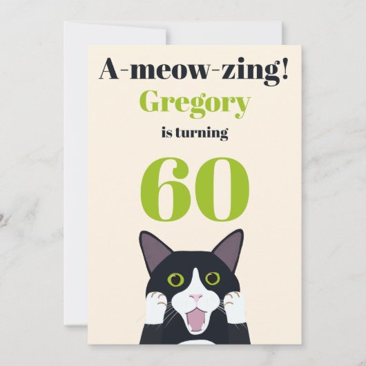 Funny cat pun uitnodiging voor een 60e verjaardag (Voorkant)