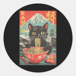 Funny Cat Ramen Anime Cat Japanese Graphic Ronde Sticker