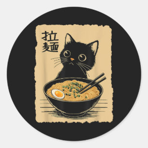 Funny Cat Ramen T-shirt Schattige Kawaii Japans An Ronde Sticker