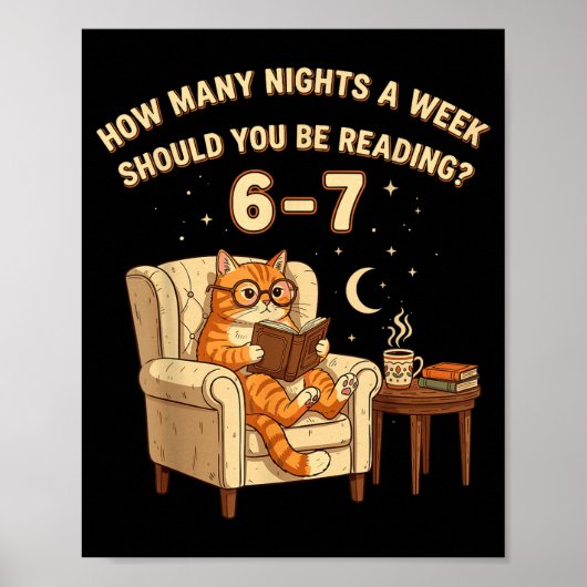 Funny Cat Reading 6-7 Meme Englieacher Book Lover  Poster (Voorkant)