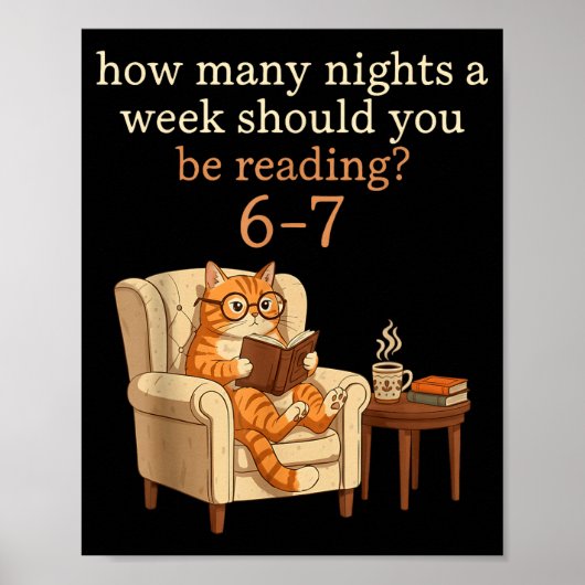 Funny Cat Reading 6-7 Meme Englieacher Book Lover Poster (Voorkant)