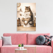 Funny Cat Reading Newspaper Bathroom Humor Canvas Afdruk (Insitu (Woonkamer))