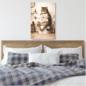 Funny Cat Reading Newspaper Bathroom Humor Canvas Afdruk (Insitu (Slaapkamer))