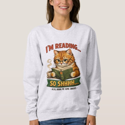 Funny Cat Reading Retro Book Lover Trui (Voorkant)
