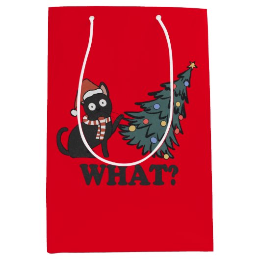 Funny Cat Red Kerstmis Middelgrote Gift Bag Medium Cadeauzakje (Voorkant)