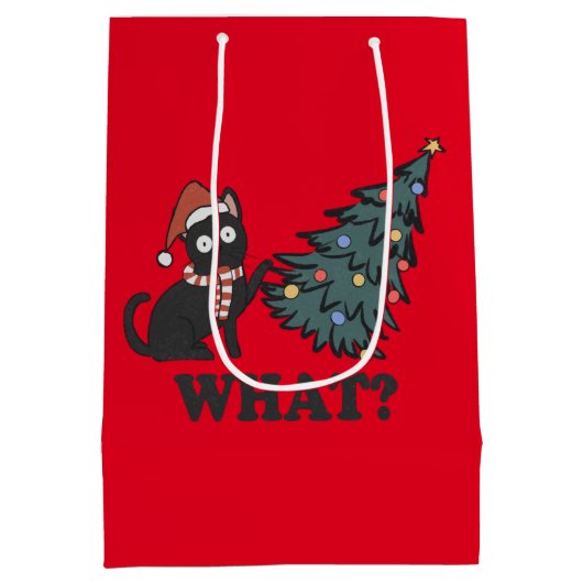 Funny Cat Red Kerstmis Middelgrote Gift Bag Medium Cadeauzakje (Achterkant)