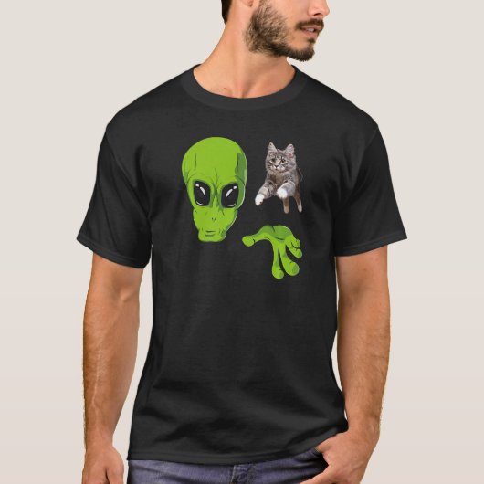 Funny Cat Retro Alien UFO Premium T-shirt (Voorkant)