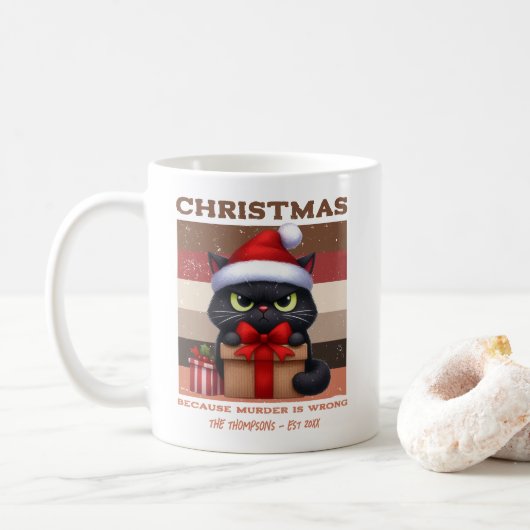Funny Cat Retro Christmas Holiday Personalized Koffiemok (Met donut)