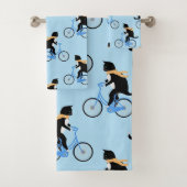 Funny Cat Riding Bicycle - Aangepast blauw Bad Handdoek (Insitu)