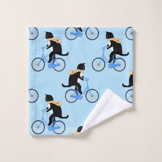 Funny Cat Riding Bicycle - Aangepast blauw Bad Handdoek (Wasdoekje)