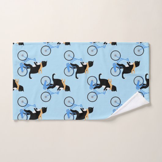 Funny Cat Riding Bicycle - Aangepast blauw Bad Handdoek (Handdoek)
