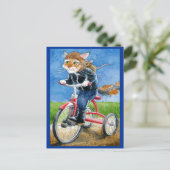 Funny Cat Riding Tricycle briefkaart (Staand voorkant)