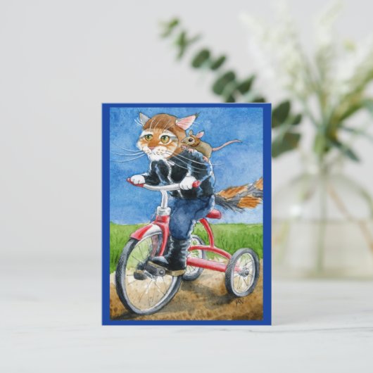 Funny Cat Riding Tricycle briefkaart (Staand voorkant)