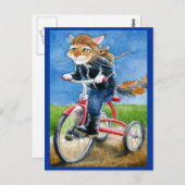 Funny Cat Riding Tricycle briefkaart (Voorkant / Achterkant)