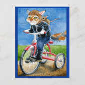 Funny Cat Riding Tricycle briefkaart (Voorkant)