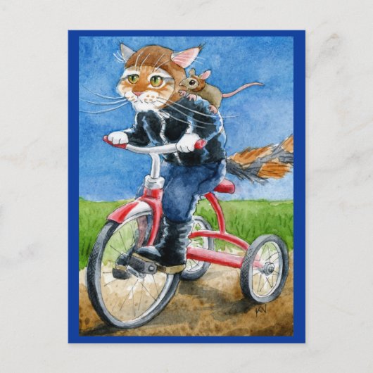Funny Cat Riding Tricycle briefkaart (Voorkant)