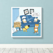 Funny Cat rijpt omhoog de Zaal Verraapt Canvas (Insitu (Houten vloer))