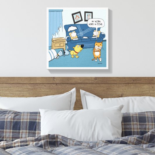 Funny Cat rijpt omhoog de Zaal Verraapt Canvas Afdruk (Insitu (Slaapkamer))