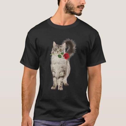 Funny Cat Rose Valentine Day Animal Lovers Kitten T-shirt (Voorkant)