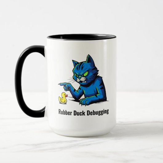 Funny Cat Rubber Duck Debugging Illustration Mok (Links)
