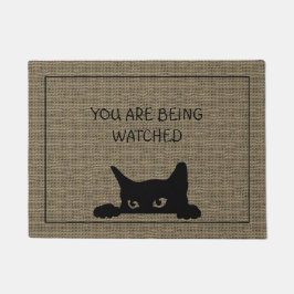 Funny Cat Rustic Faux Burlap Mat