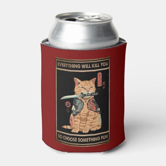 Funny Cat Samurai Alles zal je doden Blikjeskoeler (Blikje Voorkant)