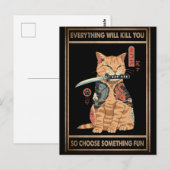 Funny Cat Samurai Alles zal je doden Briefkaart (Voorkant / Achterkant)