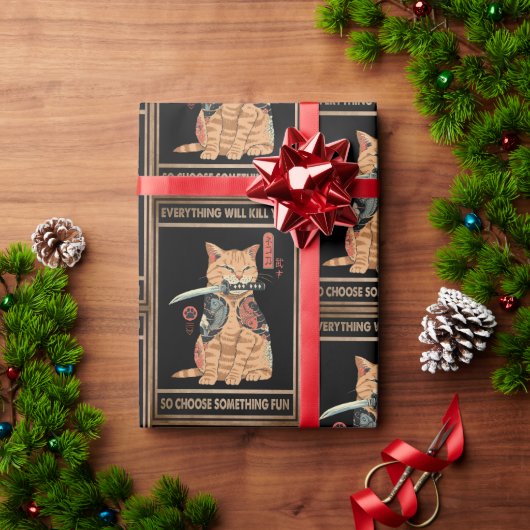 Funny Cat Samurai Alles zal je doden Cadeaupapier (Feestdagen Geschenken)