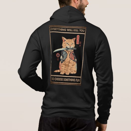 Funny Cat Samurai Alles zal je doden Hoodie (Achterkant)