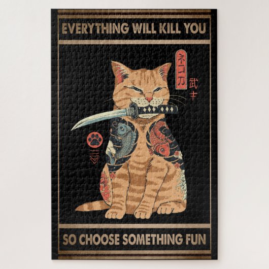 Funny Cat Samurai Alles zal je doden Legpuzzel (Verticaal)
