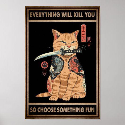 Funny Cat Samurai Alles zal je doden Poster (Voorkant)