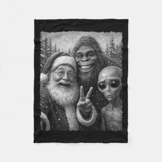Funny Cat Santa Bigfoot Alien Christmas Selfie Tee Fleece Deken (Voorkant)