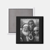Funny Cat Santa Bigfoot Alien Christmas Selfie Tee Magneet (Voorkant / Achterkant)