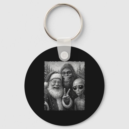 Funny Cat Santa Bigfoot Alien Christmas Selfie Tee Sleutelhanger (Voorkant)