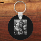 Funny Cat Santa Bigfoot Alien Christmas Selfie Tee Sleutelhanger (Voorkant)