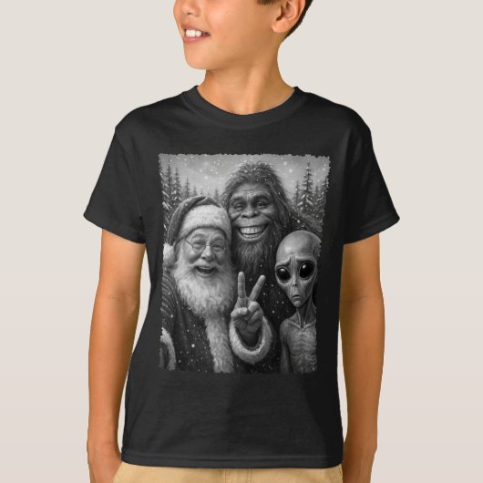 Funny Cat Santa Bigfoot Alien Christmas Selfie Tee T-shirt (Voorkant)