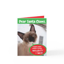Funny Cat Santa Claws Holiday Folded Wenskaart
