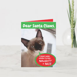 Funny Cat Santa Claws Holiday Folded Wenskaart Feestdagen Kaart