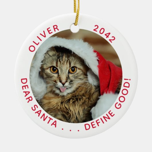 Funny Cat Santa Kerstkerst Keramisch Ornament (Voorkant)