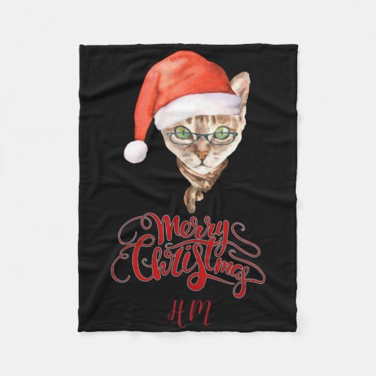 Funny Cat Santa Winter Merry Christmas T Shirt  Fleece Deken (Voorkant)